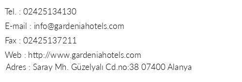 Gardenia Hotel telefon numaralar, faks, e-mail, posta adresi ve iletiim bilgileri